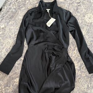 Silk Black Long Sleeve Wrap Dress